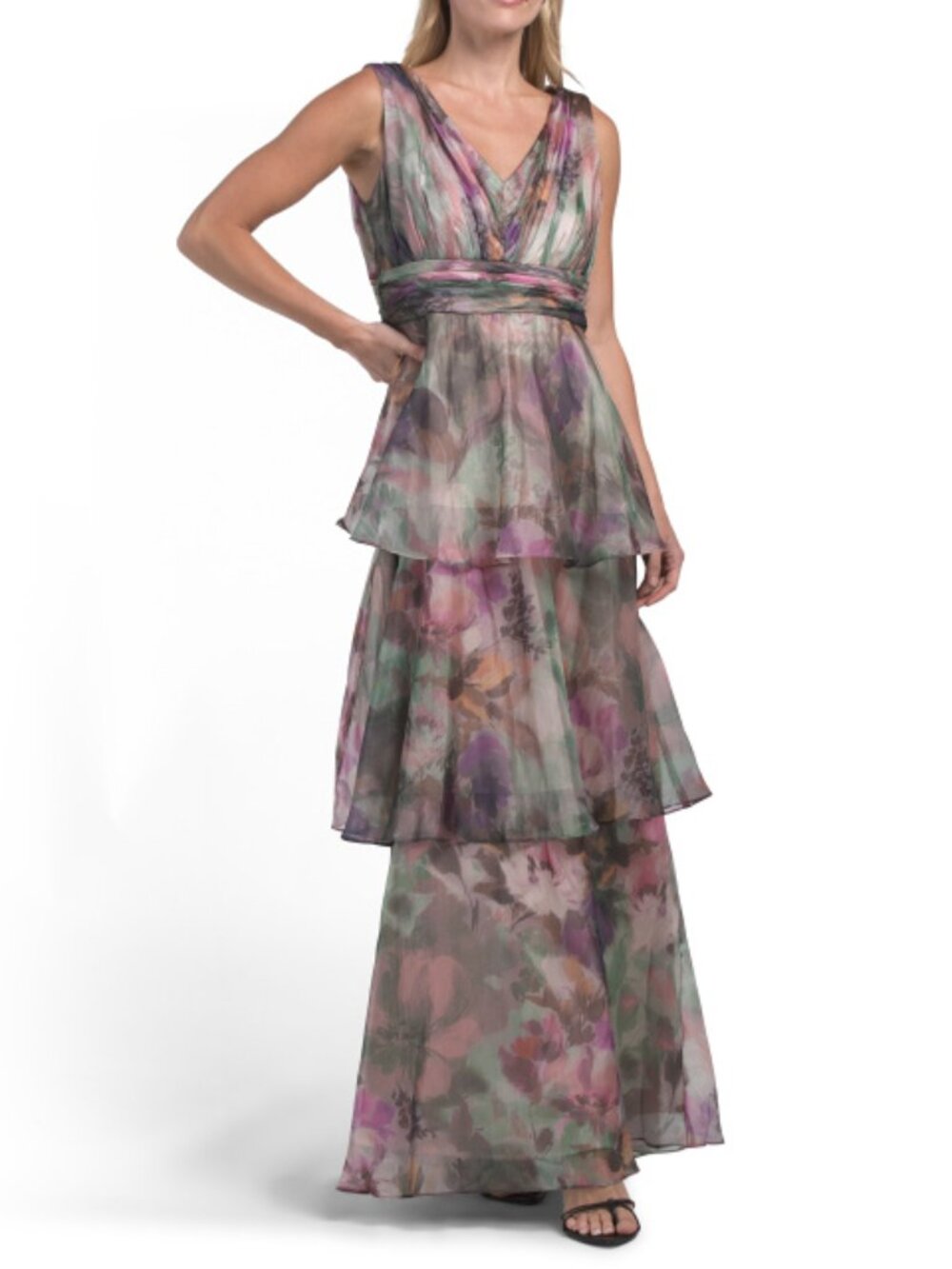 Hover to zoom. LIVIA JOLIE Organza Charmeuse Lined Tiered Gown